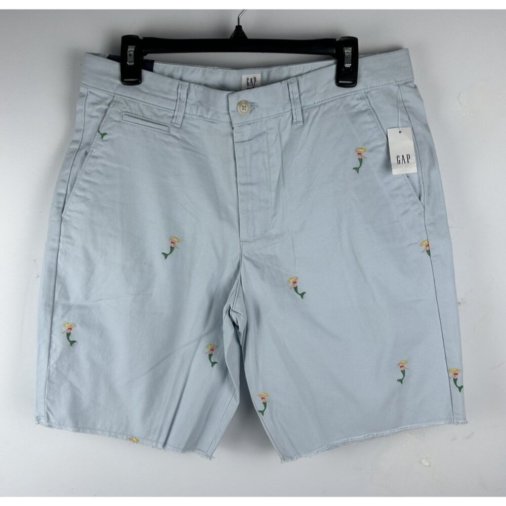 Gap 32 x 10” Light BLue Mermaid All Over Raw Hem Casual Chino Shorts